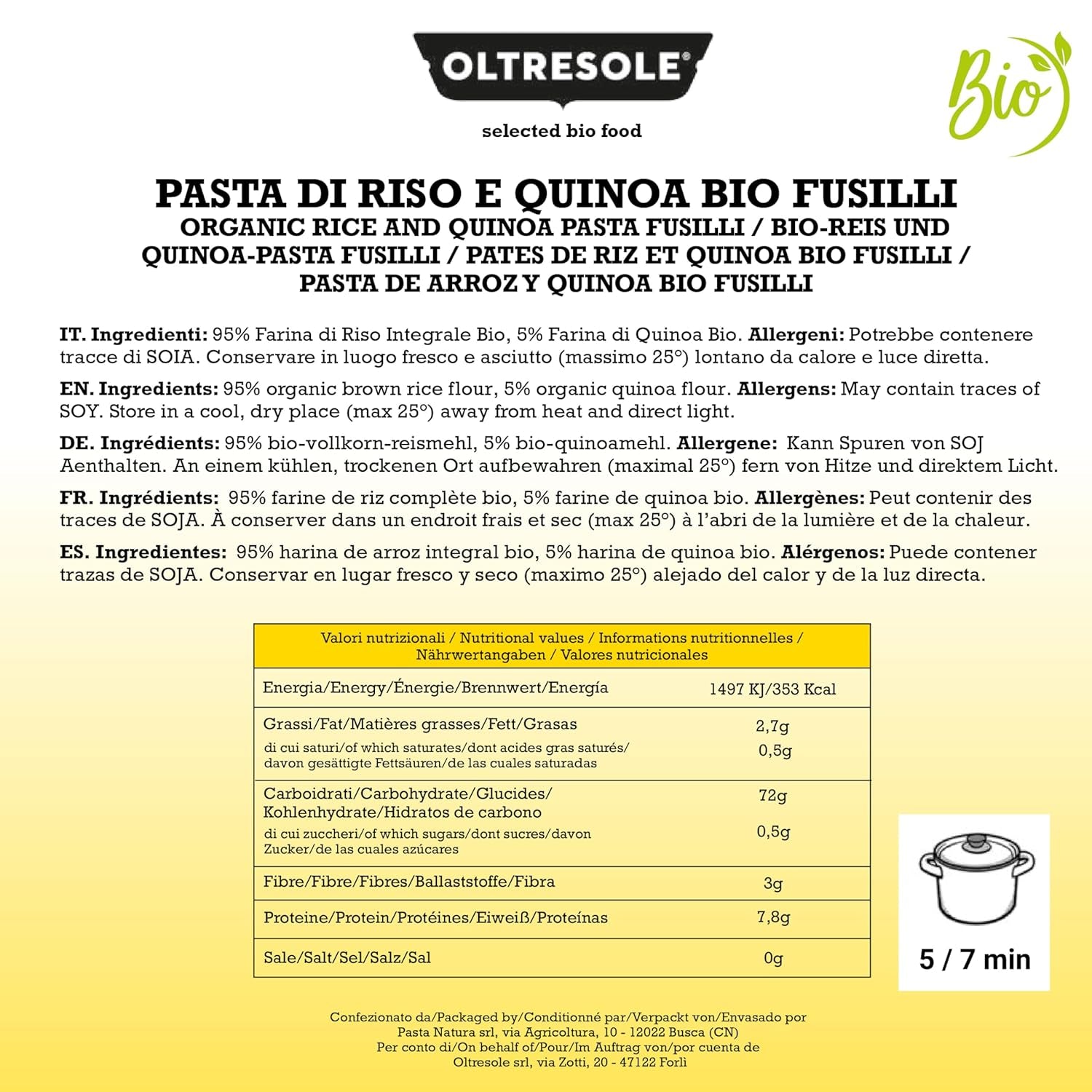 - Bio-Reis- und Quinoa-Pasta glutenfrei, Fusilli-Format - glutenfreie Pasta mit Vollkornreismehl und weißer Quinoa aus biologischem Anbau, vegan, Packung mit 3 Packungen à 350 g