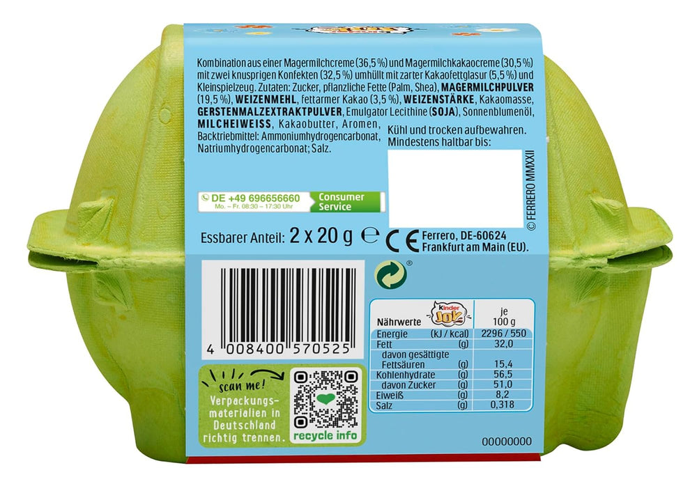 Kinder Joy pachet de 2 – O jumătate cu cremă delicioasă de lapte și cacao și biluțe crocante, iar cealaltă jumătate cu o surpriză grozavă – ciocolată de Paște, dulciuri de Paște – cadou de Paște – 40g
