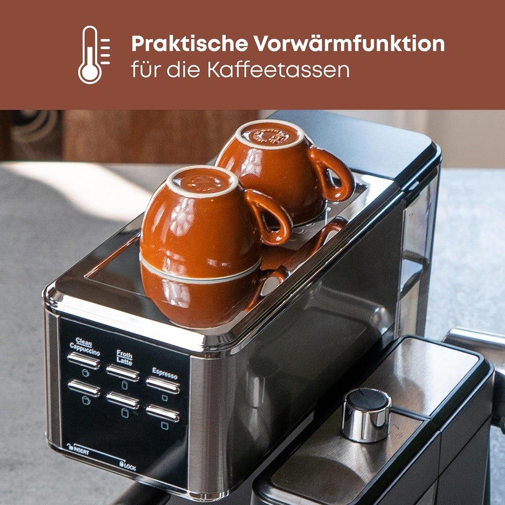 Espressor ProfiCook® 2 în 1 | pentru cafea măcinată și capsule compatibile Nespresso | portfiltru | 20 bar | sistem de lapte pentru latte și cappuccino | portfiltru pentru espresso | PC-ES 1266