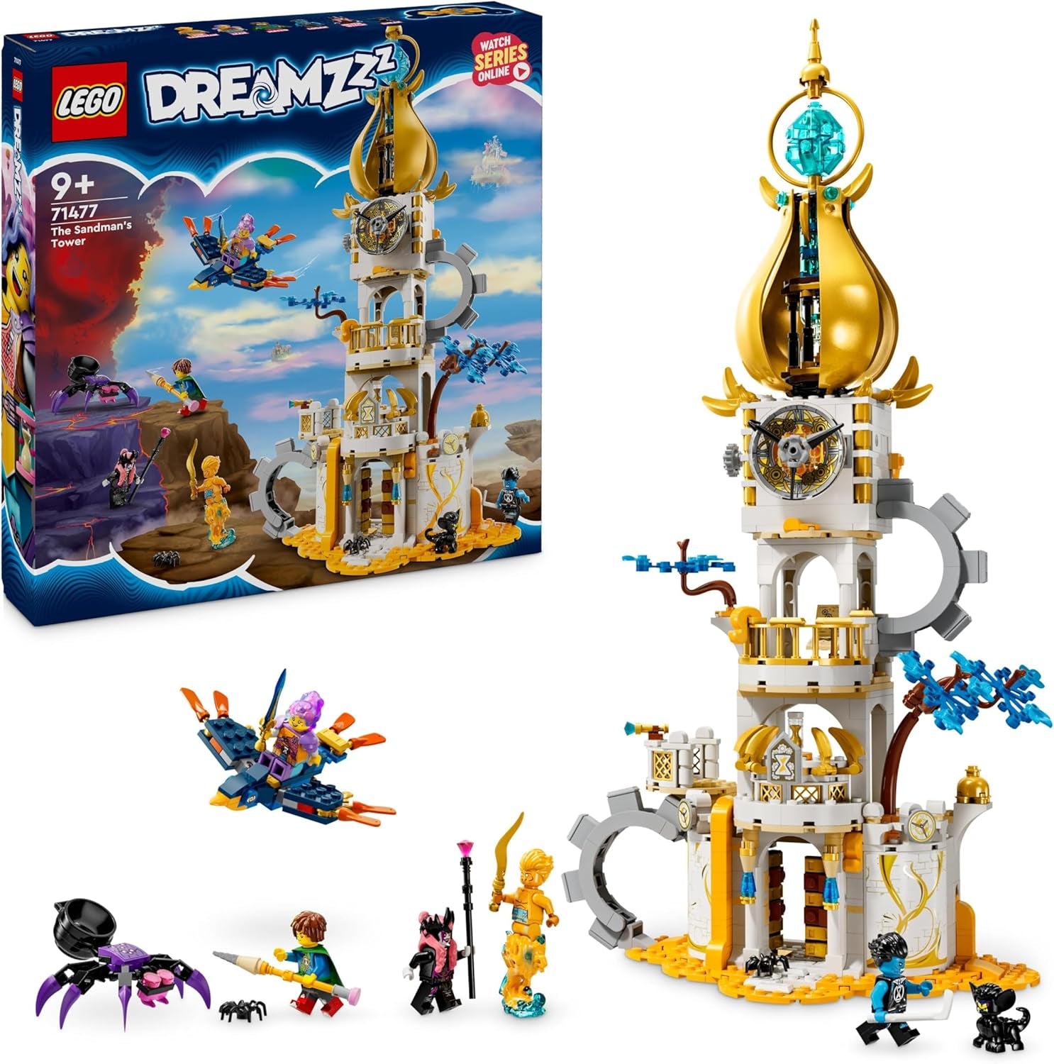 LEGO DREAMZzz 2-in-1 Turm des Sandmanns, Schloss-Spielzeug für Kinder zum Bauen, Set mit Fantasy-Tieren inklusive Spinne und Vogel, Geschenk für Mädchen und Jungen ab 9 Jahren 71477