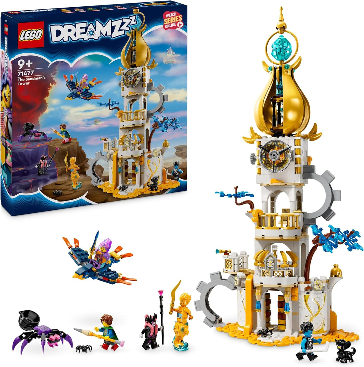 LEGO DREAMZzz 2-in-1 Turm des Sandmanns, Schloss-Spielzeug für Kinder zum Bauen, Set mit Fantasy-Tieren inklusive Spinne und Vogel, Geschenk für Mädchen und Jungen ab 9 Jahren 71477