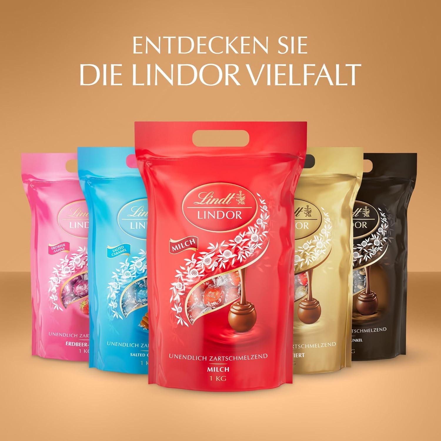 Asortiment clasic de bile de ciocolată Lindt LINDOR | aprox. 80 de bile de ciocolată (cu lapte, albă, neagră 60%, alune) | Pachet vrac, 1 kg