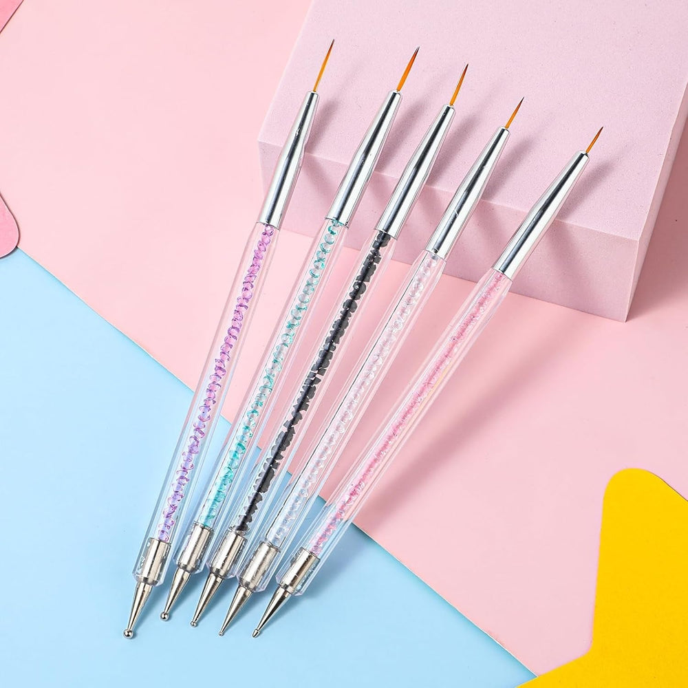 5 Stück Nail Art Pinsel Set Dotting Tool Nailart Pinsel Nageldesign Double Ended Dotting Pen Strass Professional Acryl Feinmalerei Nail Art Design