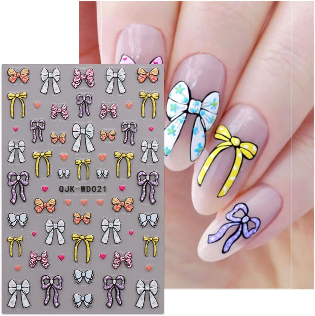 JMEOWIO Nagelsticker Bunte Herz Schleife 6 Blatt Nail Art Sticker Selbstklebend Nagelaufkleber Dekoration Nageldesign Zubehör