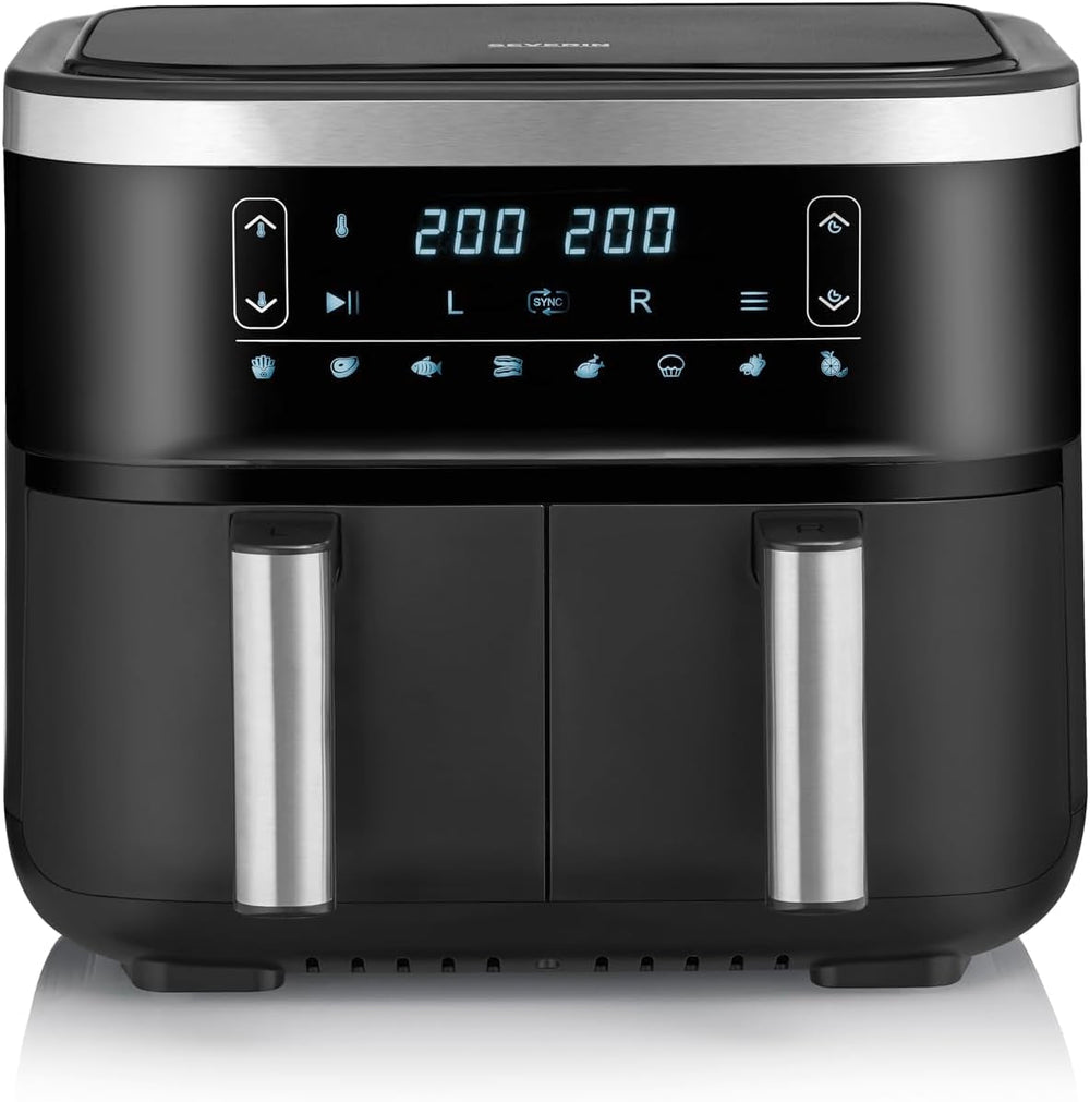 SEVERIN Friteuză cu aer cald dublă cu cameră de gătit de 2 X 3,8 L, 8 programe automate Electrocasnice Naty Shop 2 X 3,8 Liter Garkorb (Parallelnutzung) / 8 Automatik-Programme