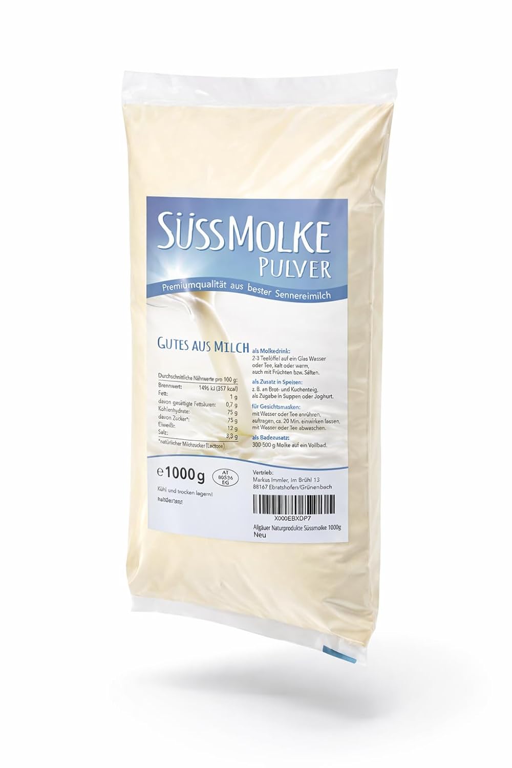 Allgauer Naturprodukte Pudră Zer Dulce 1000 g - Versatil Pentru Băuturi