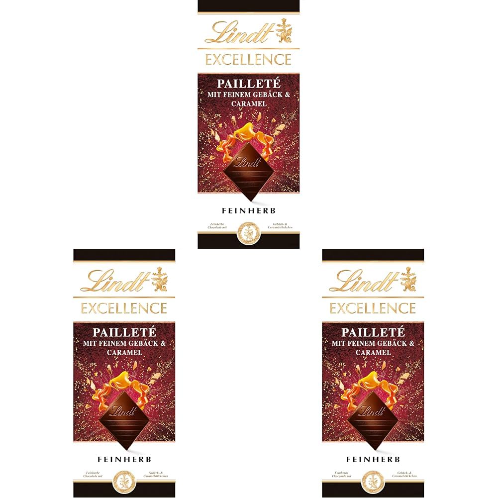 Lindt EXCELLENCE Bucăți De Aluat Cu Paiete Și Caramel - Ciocolată Neagră Fină Cu Aromă Intensă De Cacao