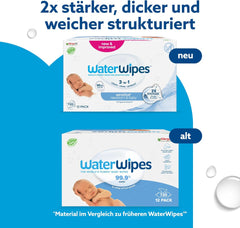 Șervețele umede WaterWipes Sensitive+ pentru nou-născuți și bebeluși, 720 bucăți (12 pachete), curățare, îngrijire, protecție 3 în 1, 99,9% apă, fără parfum
