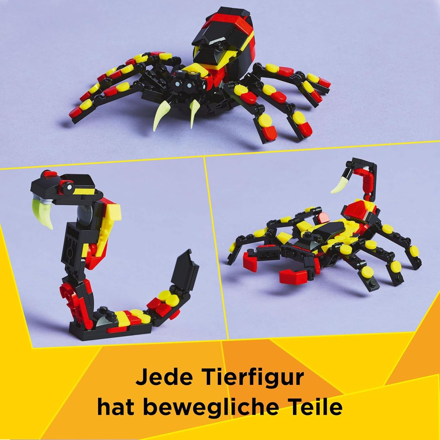 LEGO Creator 3in1 Wilde Tiere: Überraschungsspinne - Spielzeug zum Umbauen in eine Skorpion Figur oder Schlange - Bauset mit 3 Modellen - Geschenk für Jungen und Mädchen ab 7 Jahren 31159