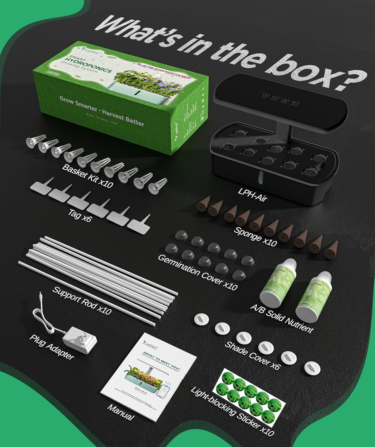 Kituri pentru sisteme de creștere hidroponice LPH-Air, controlate prin aplicație și WiFi, grădină inteligentă de interior cu lumină de creștere de 24W, spectru complet, 10 capsule, jardinieră, kit cadou pentru grădinărit de interior