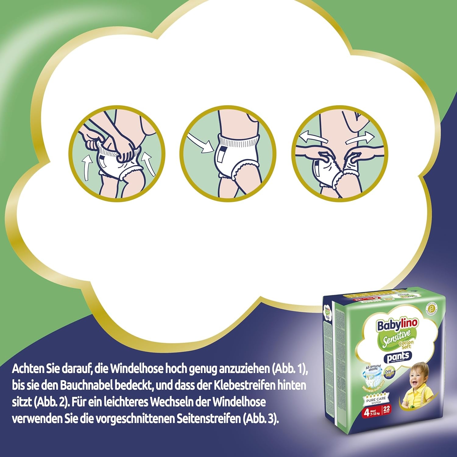 Scutece Sensitive Cotton Soft, mărimea 4, Pants Maxi (7-13 kg), 22 bucăți