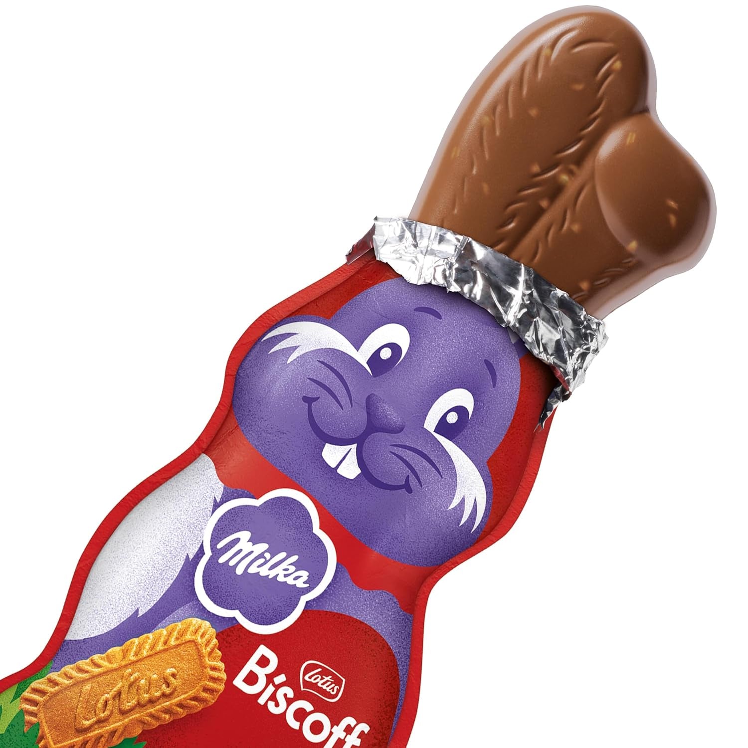 Milka Smiling Bunny Biscoff – delicat iepuraș de Paște cu ciocolată și bucăți de biscuiți Lotus Biscoff – 95g