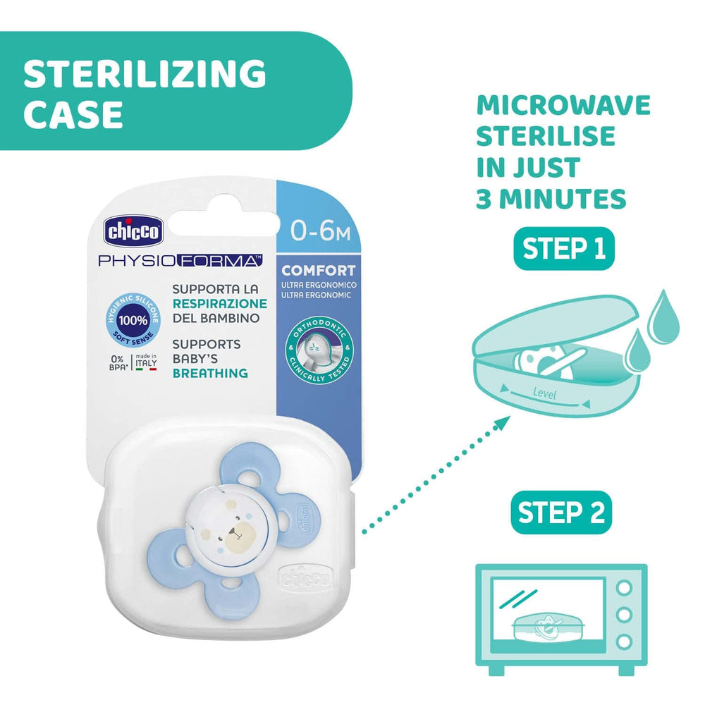 Chicco PhysioForma Comfort Suzetă 16-36 Luni, Suzetă pentru bebeluși cu tetină din silicon, 1 bucată, Susține respirația fiziologică și dezvoltarea orală corectă, Albastră