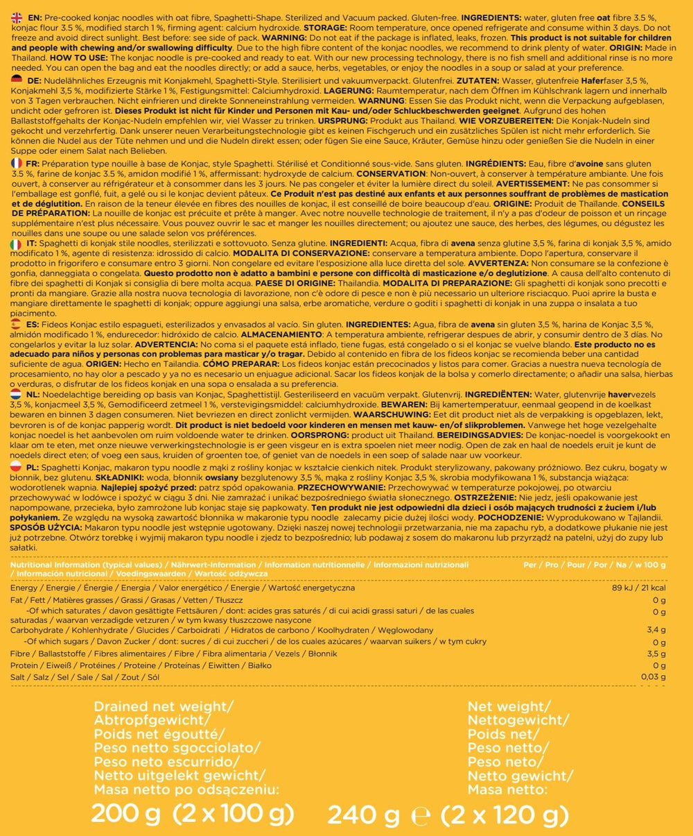 Tăiței Konjac Premium din Thailanda, Vegani, Fără Gluten - 240g x Pachet de 6 (12 pachete), Tăiței Shirataki Elf-Family, Tăiței Instant, Paste/Keto/Conținut scăzut de carbohidrați/Conținut scăzut de calorii/Fără zahăr - Spaghete și Fettuccine