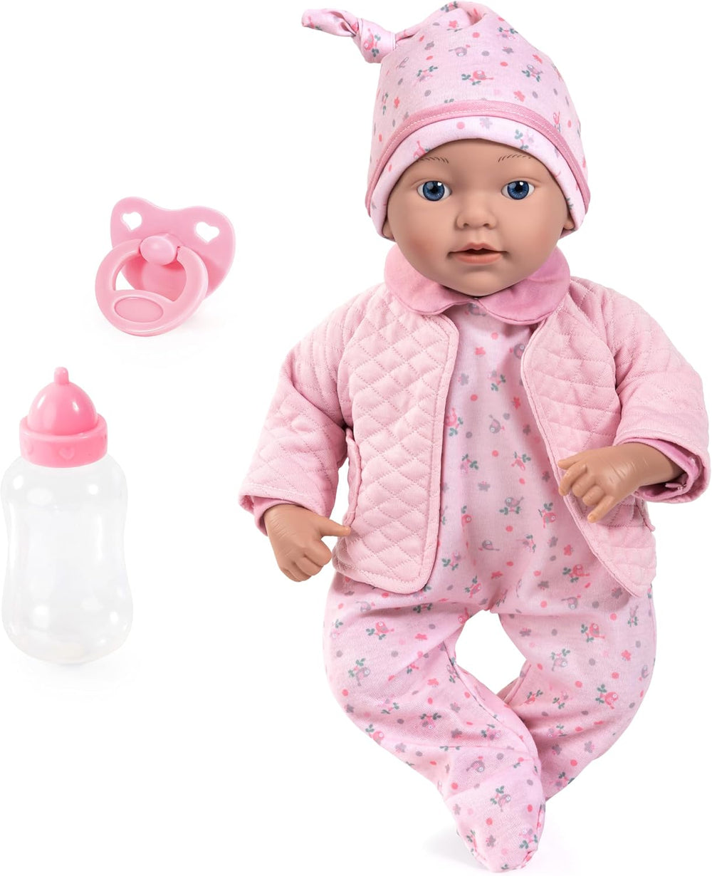 Bayer Design 93827AE Reborn Babypuppe, lebensecht, realistisch, Schnuller, Flasche, 38 cm, Weiß, Rosa