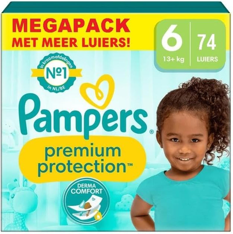 Pampers Premium Protection Mărimea 6, 74 scutece, 13 kg+, numărul 1 pentru confort și protecție a pielii sensibile
