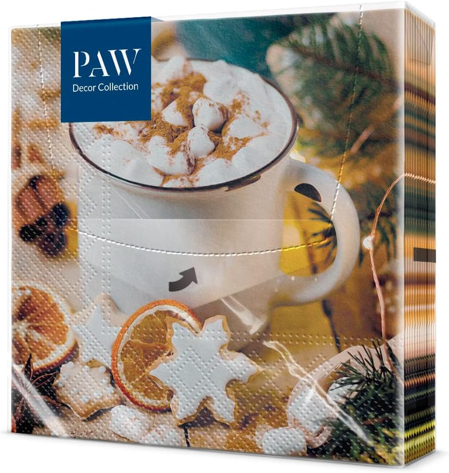 PAW - Șervețele 3 straturi (33 X 33 Cm) I 20 bucăți I Șervețele de hârtie colorate perfecte pentru masa de Crăciun I Șervețele - Crăciun, iarnă, ciulin, lampă I Bullfinch cu lampion