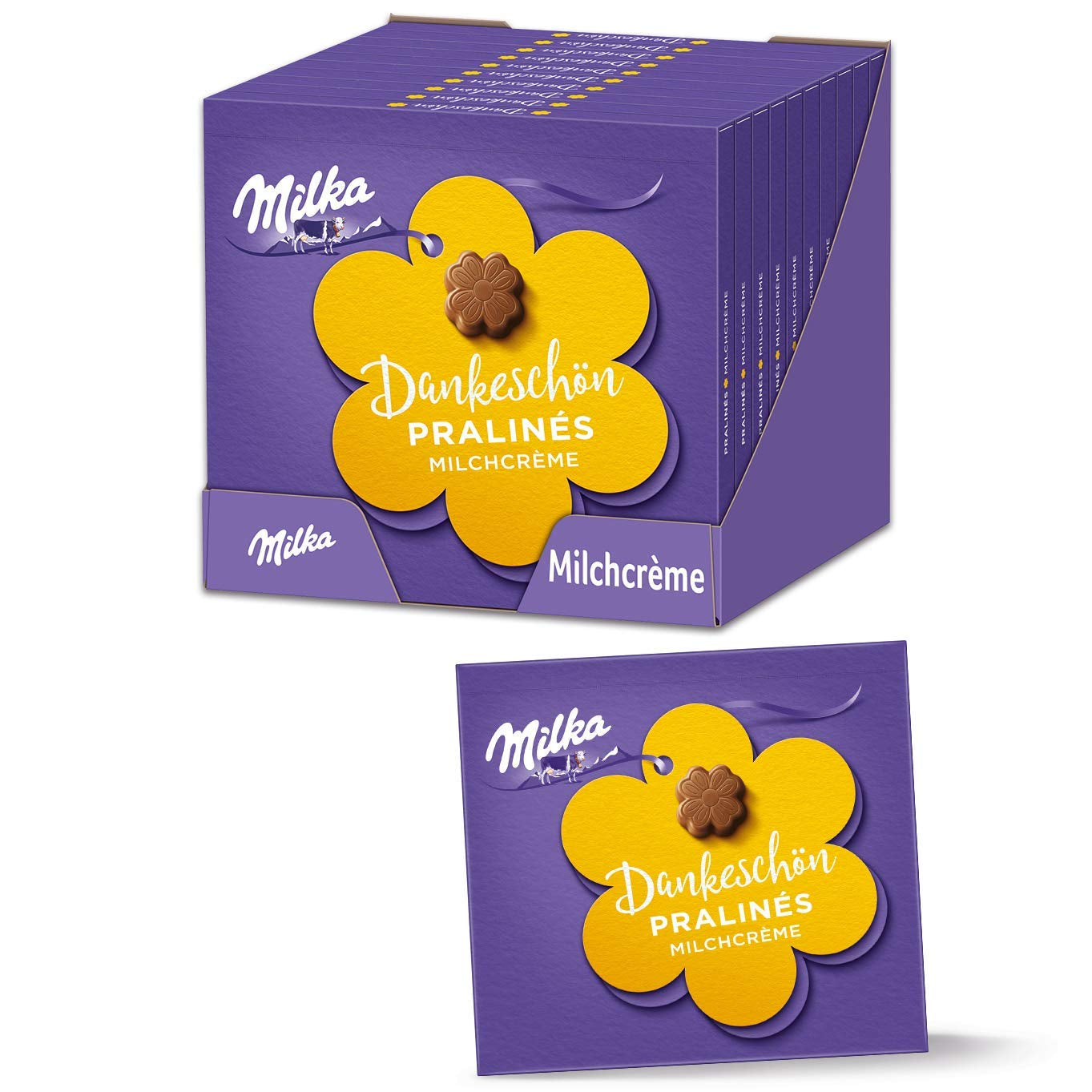 Praline Milka Little Thank You – Ciocolată cu lapte alpină cu umplutură fină de cremă de lapte – 12 x 44g