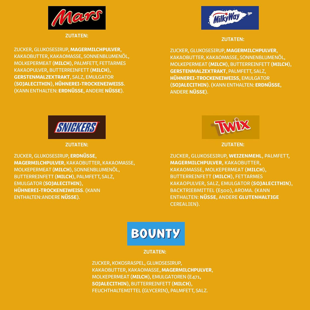 Pachet vrac cu mini ciocolată mixtă, ciocolată, 35 de mini gustări de ciocolată (Mars, Snickers, Bounty, Twix, Milky Way) ca dulciuri, cadou de ciocolată, cutie de bomboane (710g)