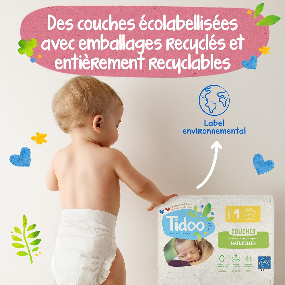 - Ökologische Windeln, Größe 2 (3-6 kg) – natürlicher Ursprung, ohne Schadstoffe – 12 Stunden trocken, extrem saugfähig – hergestellt in Frankreich – 150 Einwegwindeln – Packung 1 Monat