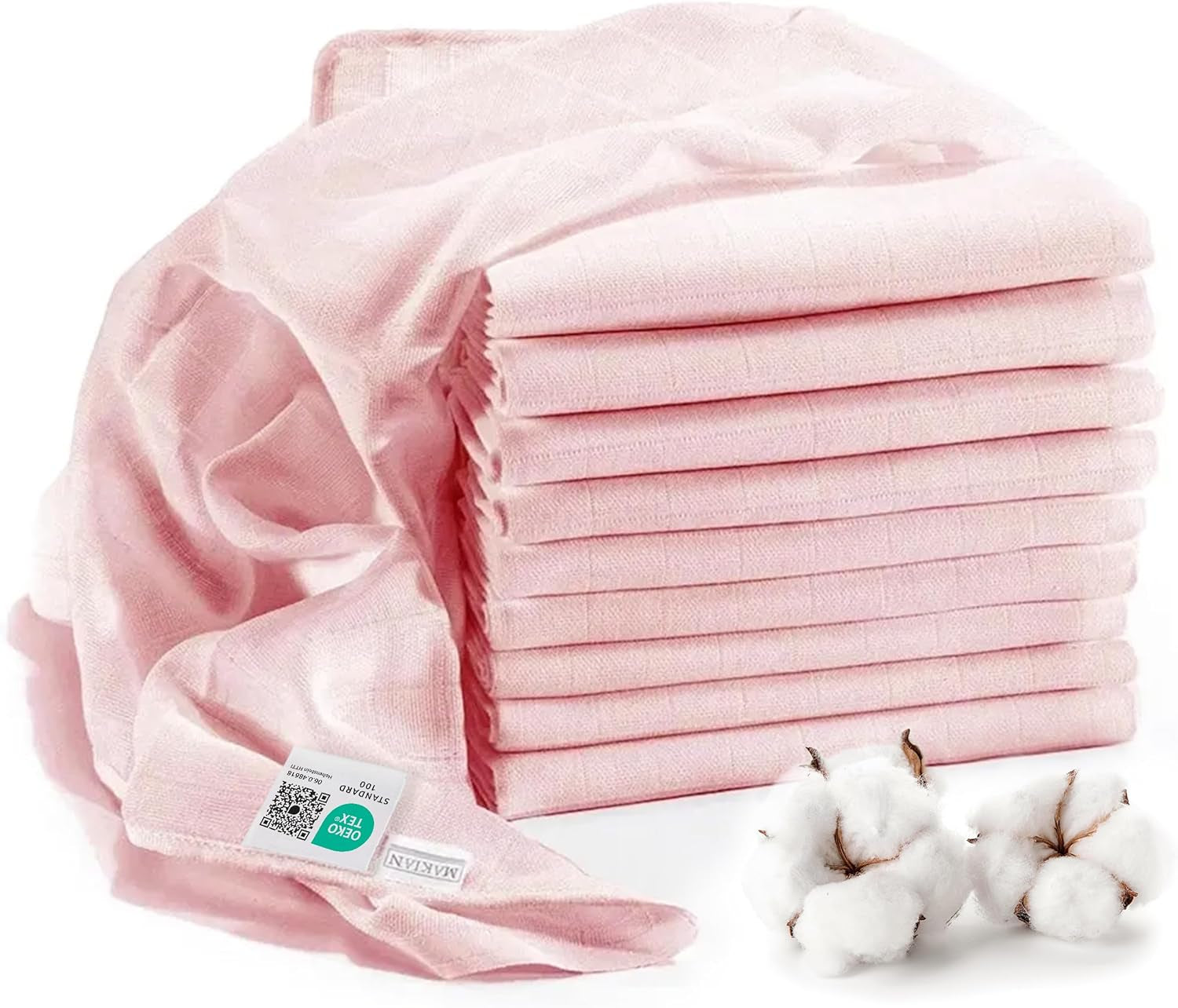 Pătrățele de muselină MAKIAN, pachet de 10, 80x80 cm, certificate Oeko-TEX® Standard 100, 10 cârpe de calitate premium pentru eructații - pătrățele din pânză dublu țesută/pătrățele de muselină, rezistente la fierbere - Alb