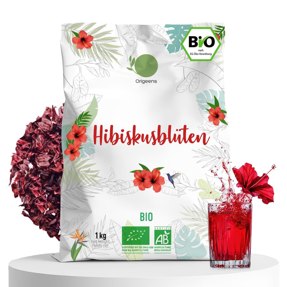 ORIGEENS CEAI DE HIBISCUS BIO Calitate premium - 50 pliculețe | Flori de hibiscus uscate bio pentru ceai, ceai de fructe, ceai rece, ceai karkade | Ceai de hibiscus pentru cură de detoxifiere și drenaj