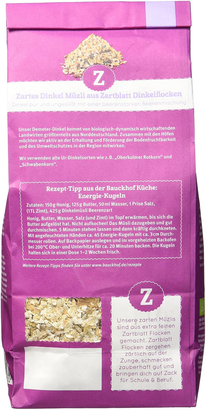 Muesli cu aromă de fructe de pădure din spelta Hof, neîndulcit, 425 g