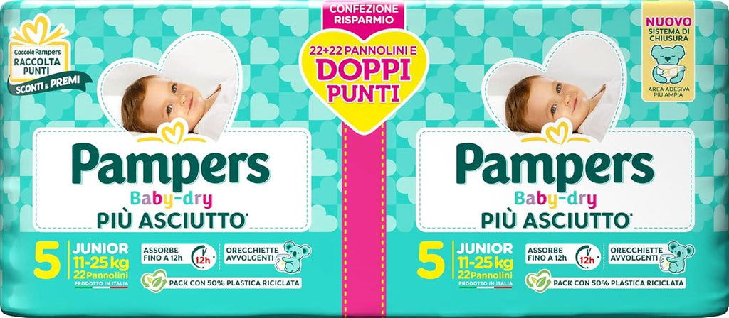 Pampers Baby Dry Junior, 176 scutece, mărimea 5 (11-25 kg) Mama si Copilul Naty Shop Mărime 5 (44 buc)