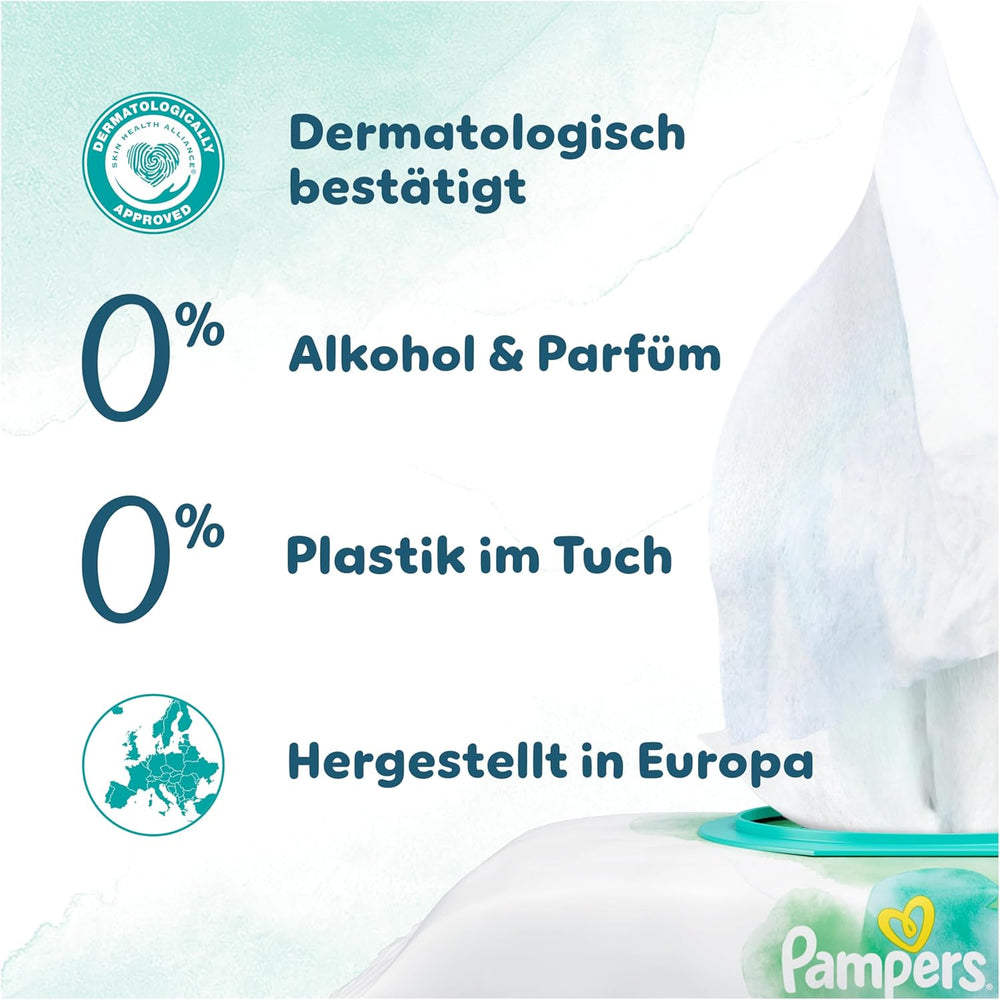 Șervețele umede Pampers Harmony Aqua pentru bebeluși, cutie, 1440 de șervețele (15 x 96), protecție delicată pentru pielea delicată cu 99% apă
