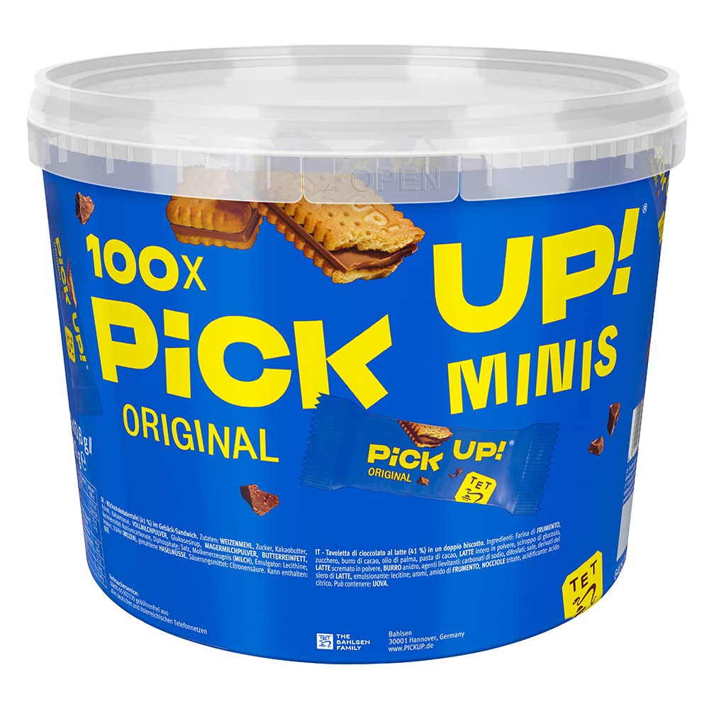 PICK UP! minis Original + Choco&Milk (1 x 1,06 kg), mini batoane ca gustare cu o tabletă crocantă de ciocolată cu lapte între doi biscuiți, pachete cu 100 de porții