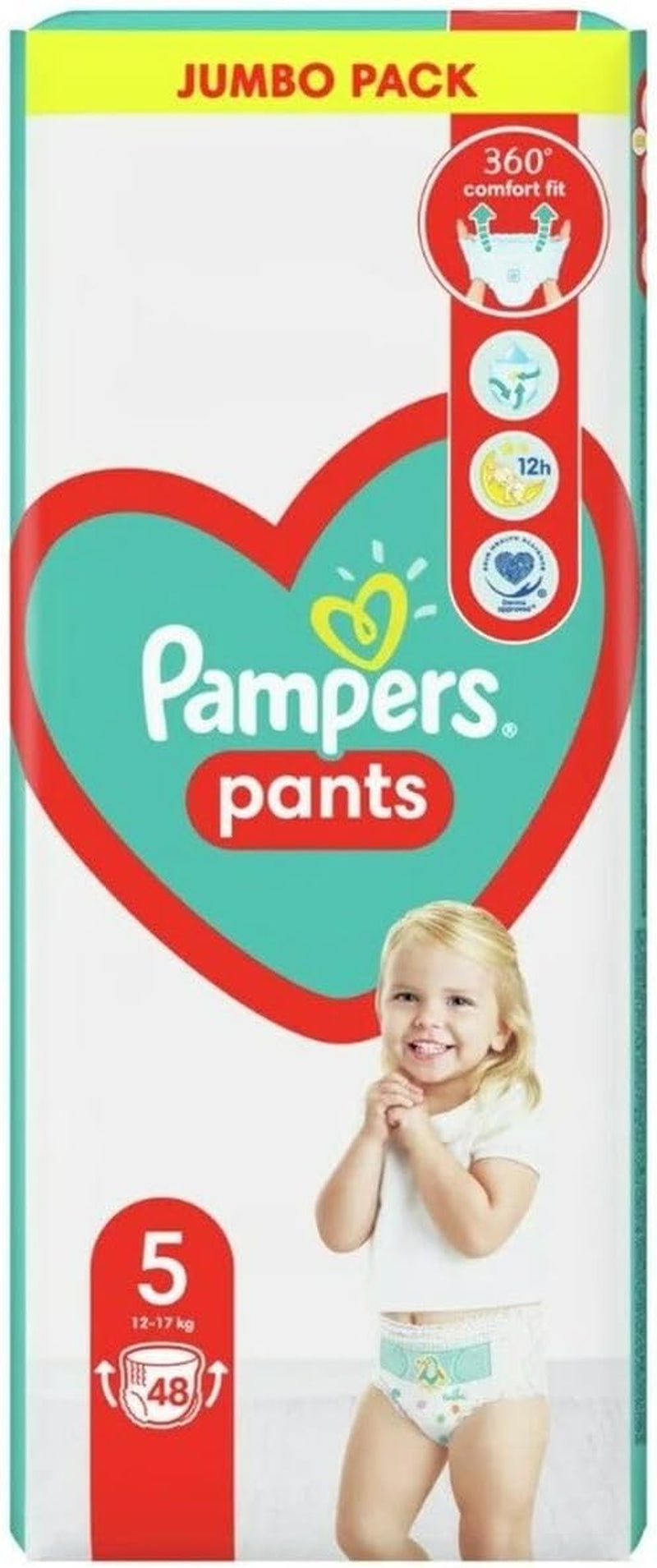 Scutece Pampers Pants mărimea 5 (12-17 kg), 48 bucăți, protecție și confort. Scutece Pampers ușor de utilizat.