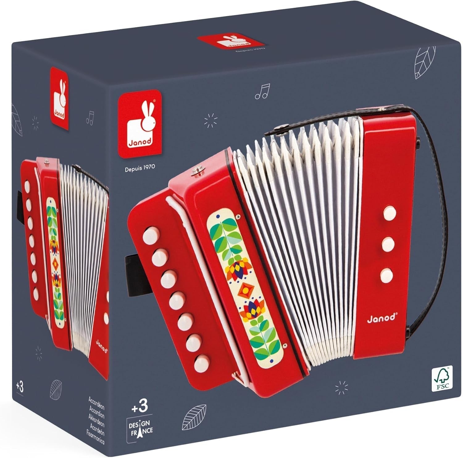 Janod - Acordeon Gioia - Instrument muzical pentru copii - Joc de rol și educație muzicală timpurie - Cu curea - De la 3 ani, J07654 Jucarii Bebe Naty Shop