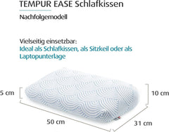 Pernă de dormit din spumă cu memorie TEMPUR EASE, pernă ergonomică de susținere a gâtului pentru orice poziție de dormit, suport ferm, 50 X 31 X 10/5 cm, alb Perne standard Naty Shop