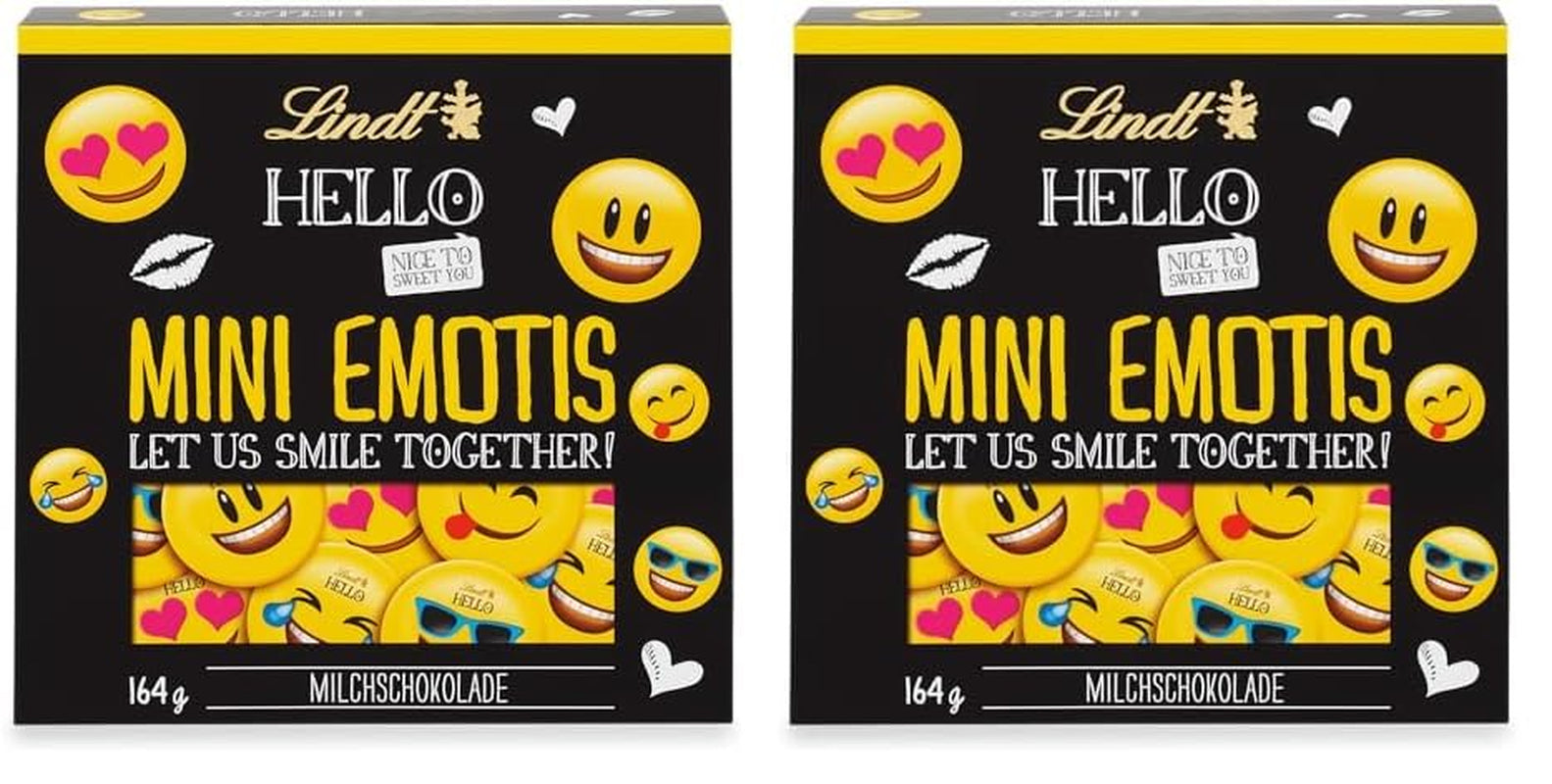 HELLO Mini Emoticoane Ciocolată | 164 g | Aprox. 27 de emoticoane cool în diverse modele, realizate din cea mai fină ciocolată cu lapte | Cadou de ciocolată pentru copii | Pentru decorare (pachet de 2)