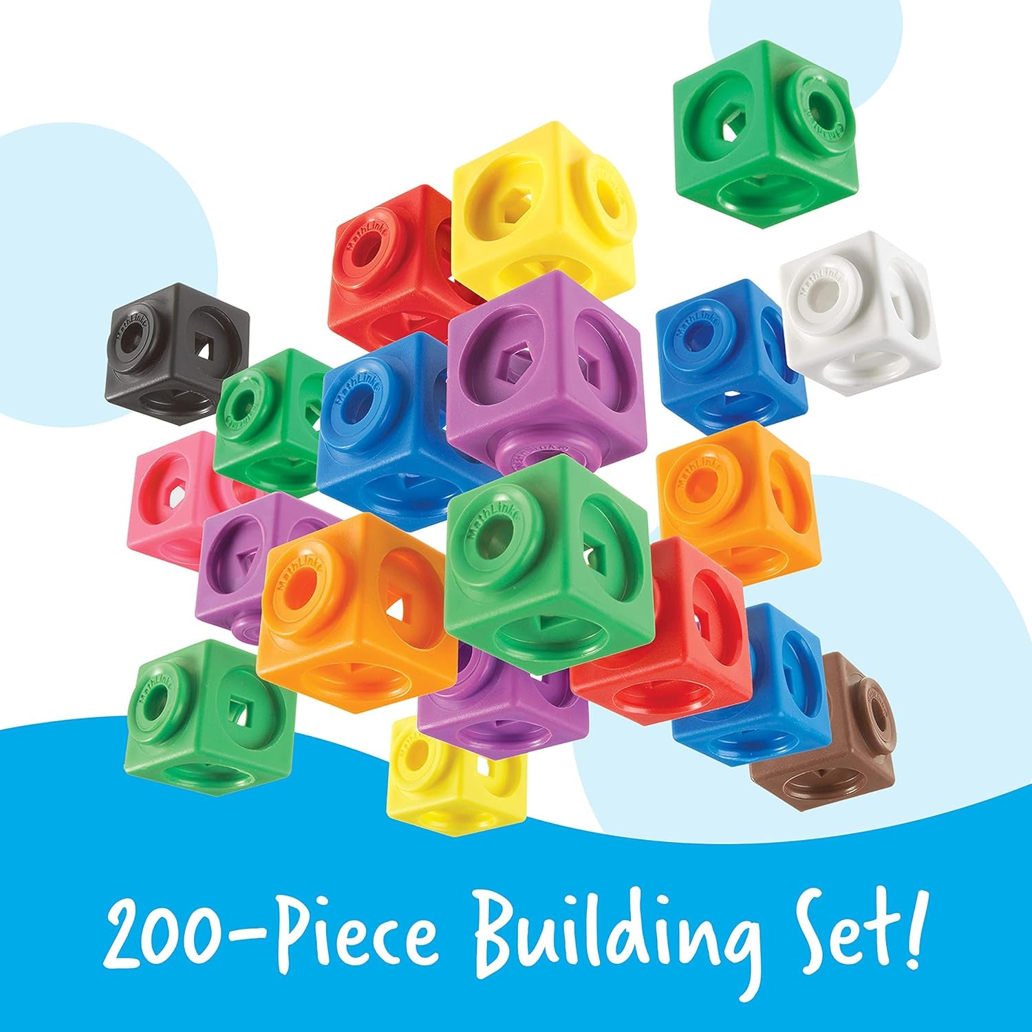Learning Resources MathLink Steckwürfel Big Builders für Baumeister, ab 5 Jahren, Konstruktionsspielzeug für frühes Mint-Lernen, 200 Teile
