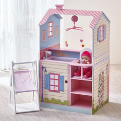 Olivia's Little World 2 En 1 Casă de păpuși și stație de schimbare Masa de schimbare Playset pentru păpuși din lemn cu scaun înalt TD-11460A Casute de papusi Naty Shop