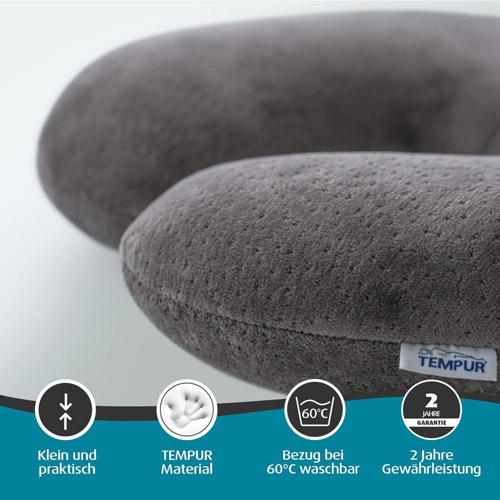 Pernă de călătorie TEMPUR Transit, material confortabil pentru perna de gât, vâscoelastică, ideală pentru călătorii cu autobuzul, trenul, mașina sau avionul, 30 x 28 x 8 cm