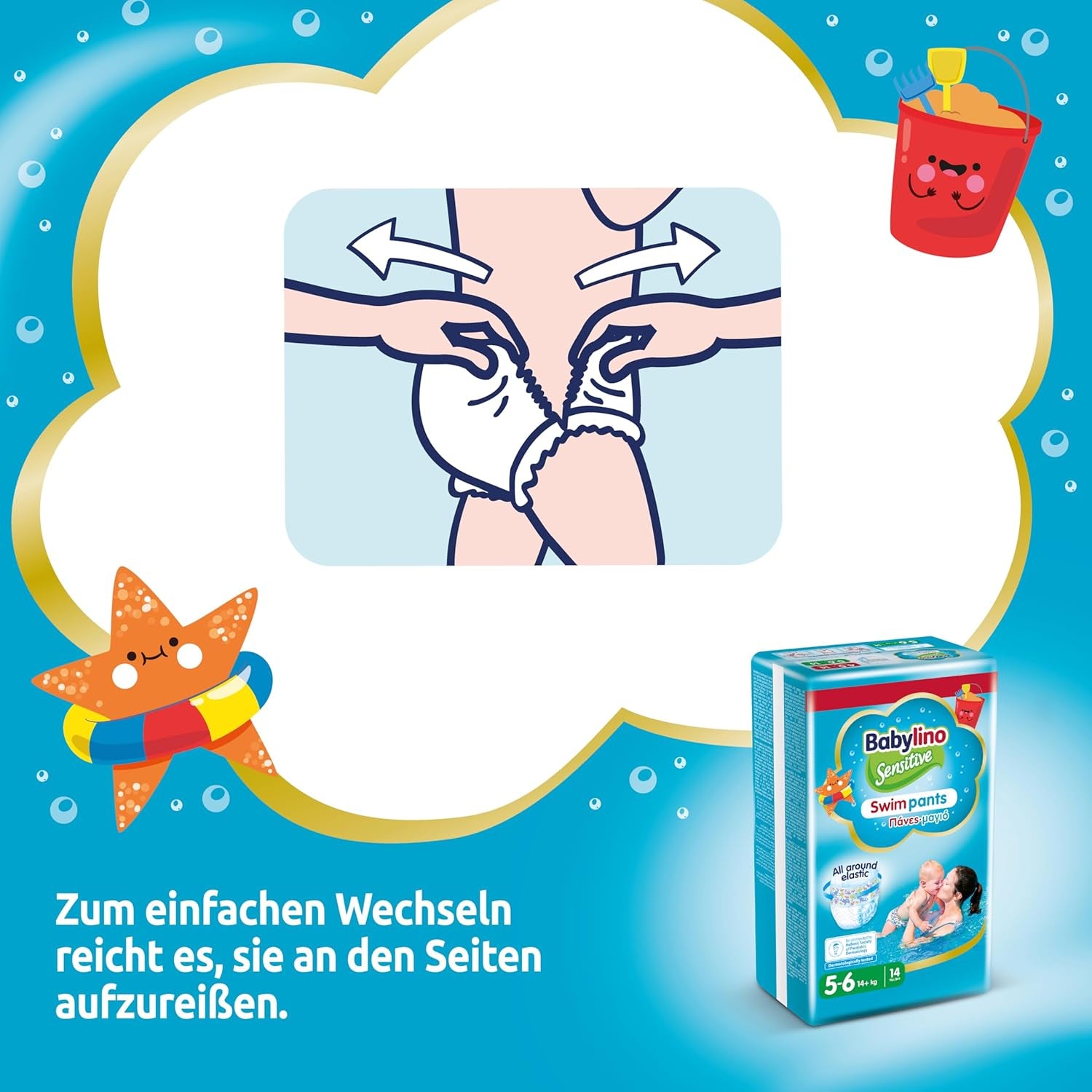 Scutece Sensitive Swim Pants, pentru mare și piscină, mărimea 5-6 (peste 14 kg), 84 bucăți