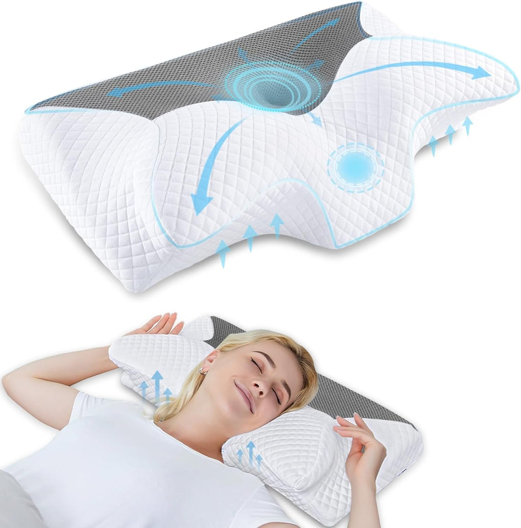 Pernă ortopedică din spumă de memorie pentru susținerea gâtului pernă pentru coloana cervicală Pernă ergonomică pentru dureri de spate, laterale și abdominale, 70X40X8.5/14Cm Perne ortopedice cervicale Naty Shop Gri 60 X 35 X 8/12Cm