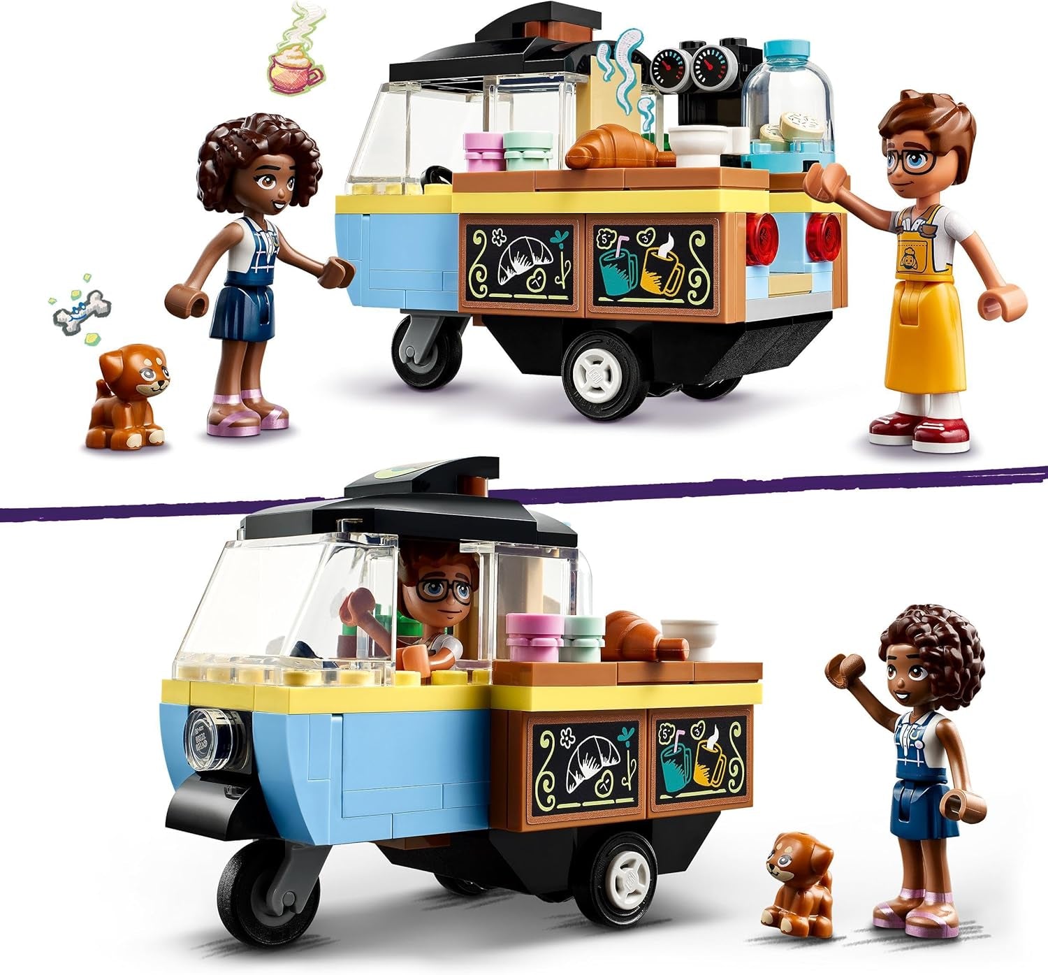 LEGO Friends Rolling Café, jucărie mică de copt pentru copii, cadou pentru fete și băieți de la 6 ani, jucărie educativă cu personajele Aliya, Jules și câinele Aira 42606 Seturi de constructie Besuche den LEGO-Store