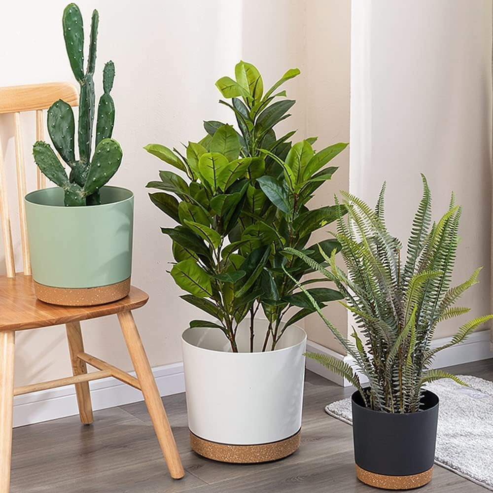 Ghiveci de flori ZMTECH cu diametrul de 25 cm pentru plante de apartament, ghivece de flori din plastic cu farfurie și găuri de drenaj, ghivece rotunde pentru plante de interior și exterior (set de 2, alb)