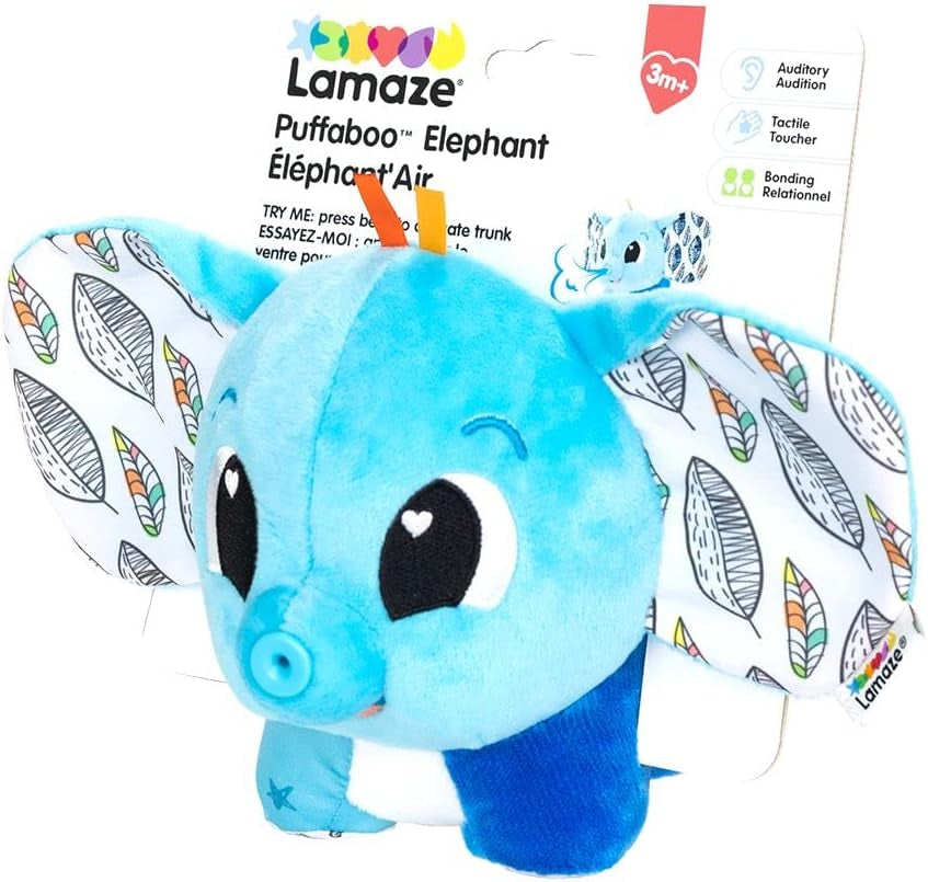 LAMAZE Puffaboo elefant, jucărie pentru nou-născuți, jucărie senzorială pentru copii, cadou pentru noii părinți, jucărie de dezvoltare pentru băieți și fete de la 3 luni, L27467 Jucarii Bebe Naty Shop