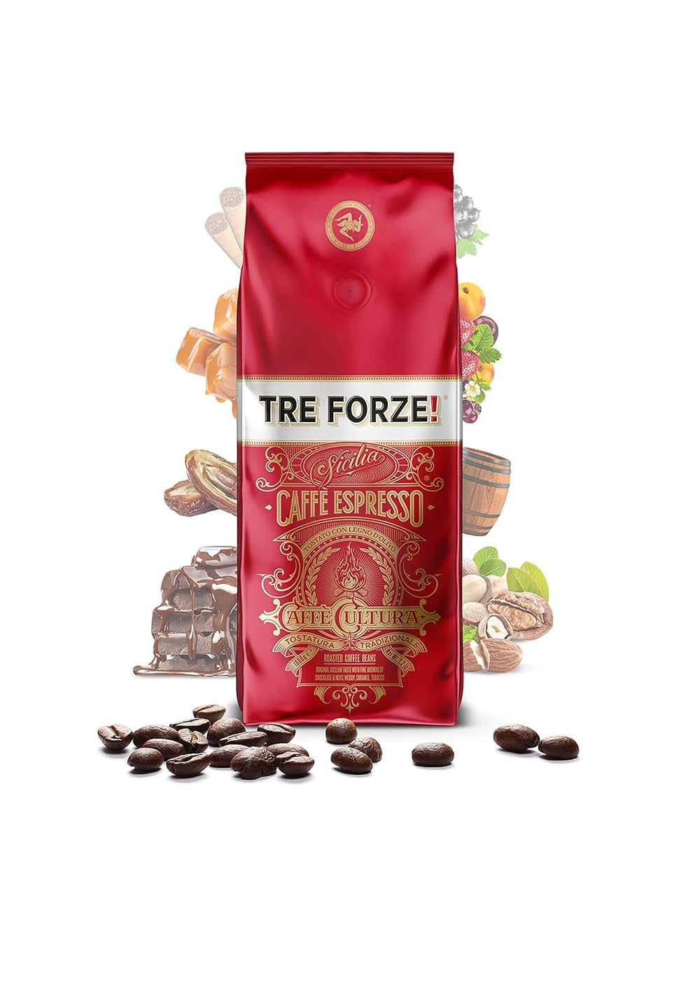 Espresso Caffè - Boabe de espresso - Prăjite tradițional la foc de lemne de măslin, lucrate manual în Sicilia - Boabe de cafea premium 250g pentru aparate de cafea complet automate și aparate cu portafiltru