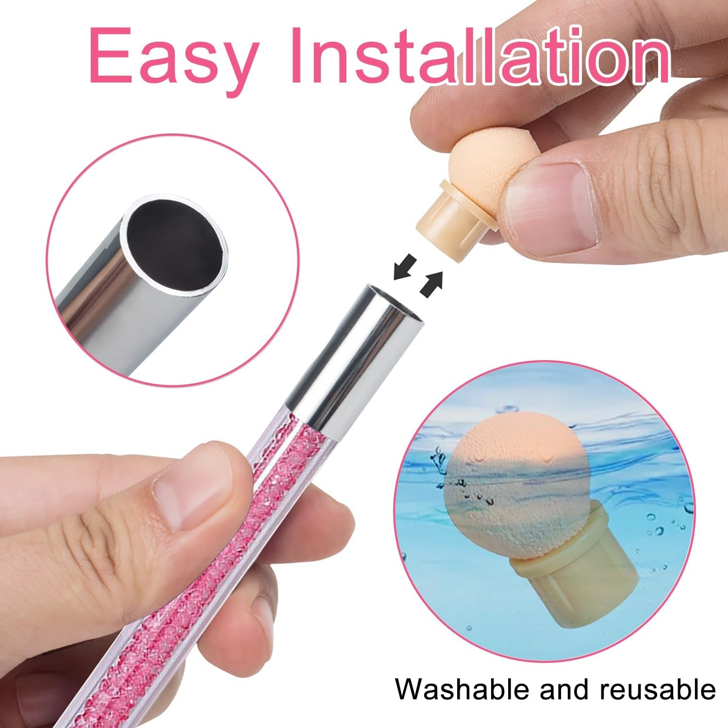 2 Stück Nail Art Rendering-Werkzeuge Doppelter Kopf, Sponge Brush Applikator Inkl 8 Ersatzköpfe, Nail Art Schwamm Und Tupfpinsel(Weiß, Rosa)