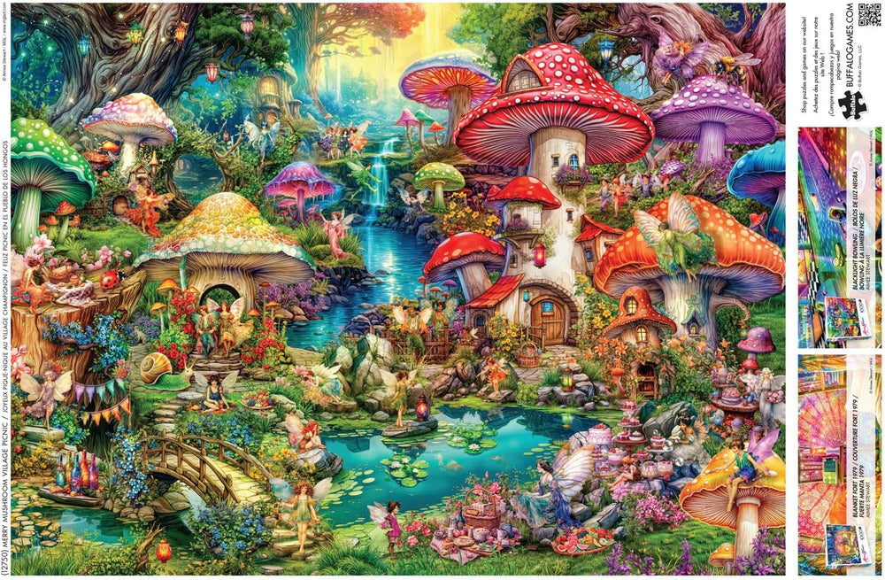 Buffalo Games - Aimee Stewart - Merry Mushroom Village Picnic - Puzzle de 1000 de piese pentru adulți, puzzle provocator, perfect pentru serile de jocuri - Ready Made Size 26.75 X 19.75 Cm Puzzle Naty Shop