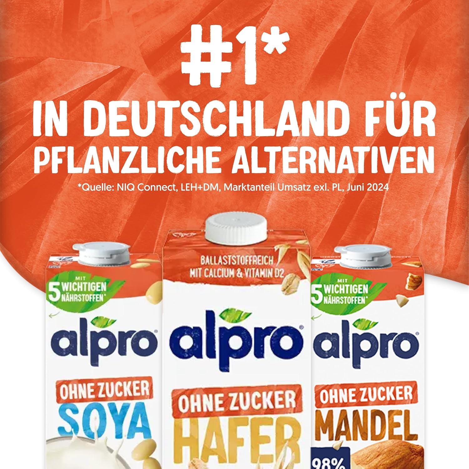 Alpro Haferdrink ohne Zucker – Milchalternative auf Haferbasis – Vegan und laktosefrei – Reich an Ballaststoffen, Calcium und Vitaminen – 8 x 1 L
