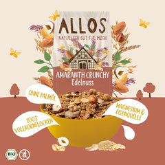 Muesli crocant premium cu nuci și amarant Allos | Muesli organic | Muesli cu nuci | Fulgi de ovăz | Cereale pentru micul dejun | Vegan | Pachet de 6 (6 x 400g)