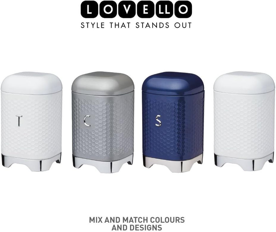 KitchenCraft Lovello caddy pentru ceai, caddy din oțel alb, suprafață texturată, stil 1950 cu capac, pentru ceai vrac și pliculețe de ceai, 11 cm x 11 cm x 19 cm, Ice White Cutii depozitare alimente Naty Shop