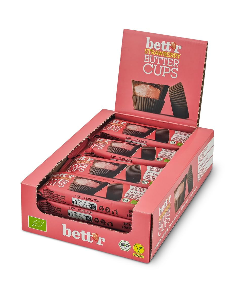 Bett'r Guilt Free Organic Hazelnut Buttercups. 100% vegan, fără gluten și fără lactoză - 12 x 39 g