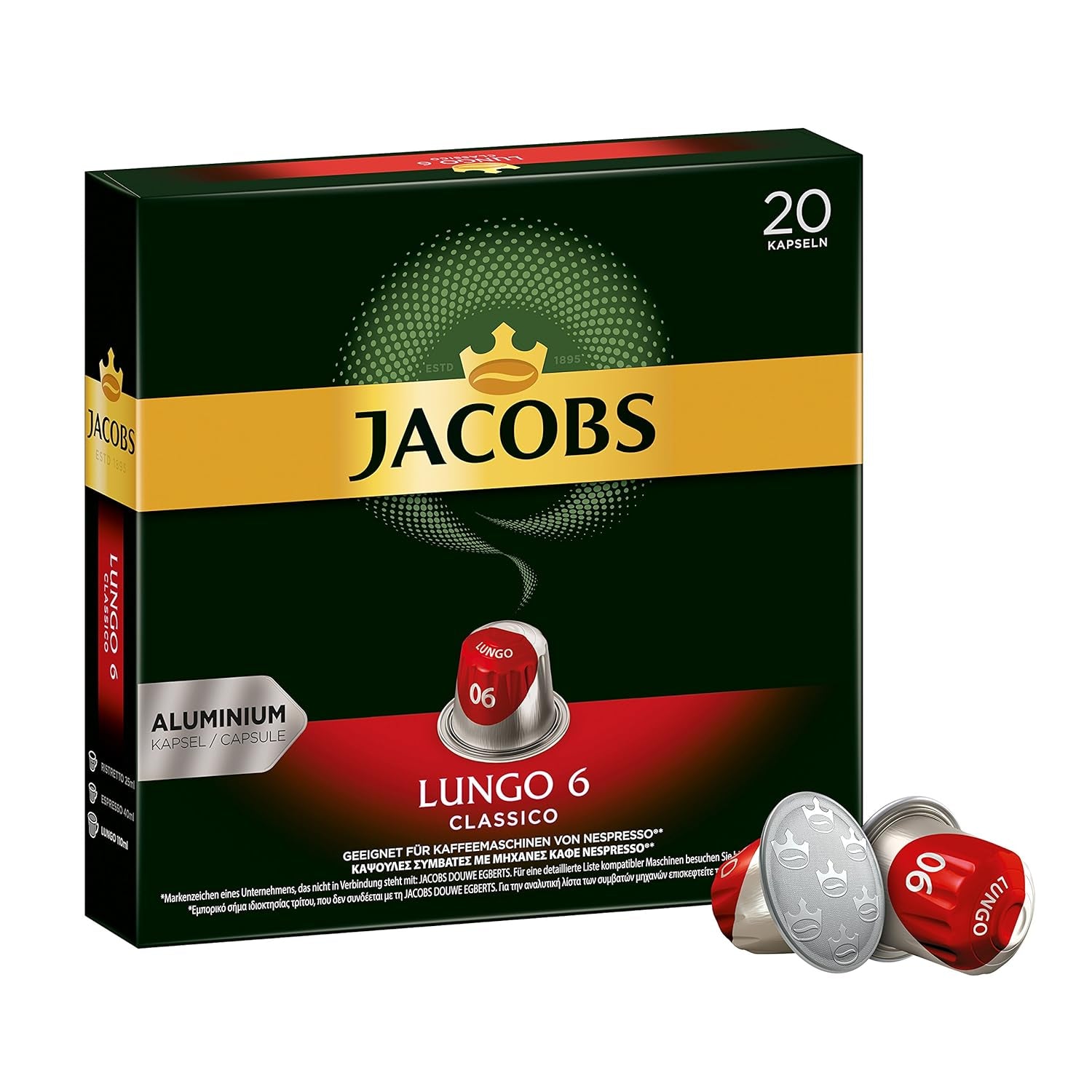Kaffeekapseln Lungo Classico, Intensität 6 von 12, 10 x 20 Getränke & Kaffeekapseln Krönung Crema, 200 Nespresso kompatible Kapseln, 10er Pack, 10 x 20 Getränke, 1040 g